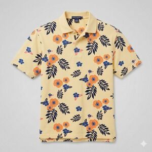 Daniel‎ Cremieux Polo Shirt Mens Large Yellow Floral Tropical Pique Cotton EUC